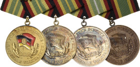 Ordensspangen
Spange mit 4 Auszeichnungen DDR Medaille für treue Dienste in der Nationalen Volksarmee in Gold für 20 Jahre, emailliert, Buntmetall ve...