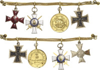 Miniaturen, Miniaturketten und Miniaturspangen Miniaturkette mit 4 Auszeichnungen
 Bremen- Hanseatenkreuz 1914. Verliehen 1915-1918. Emailliert, Silb...
