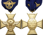 Orden des Dritten Reiches
Dienstauszeichnung für Polizei, 1. Stufe für 25 Jahre Verliehen 1938-1944. Bronze vergoldet. 43 x 43 mm, 24,36 g. Am Band O...