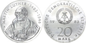 Kurs- und Gedenkmünzen
 20 Mark 1983. Luther Jaeger 1591 Kl. Kratzer, vorzüglich-Stempelglanz
