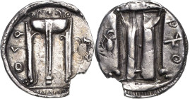 Bruttium Kroton
 Stater 510/500 v. Chr. Dreifuß mit Beizeichen Krabbe / inkuses Aversbild SNG Cop. - 7.03 g. Sehr selten. Kl. Randausbruch, sehr schö...