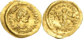 Justinianus I. 527-565 Tremissis 527/565, Constantinopel Brustbild mit Diadem nach rechts, DN IVSTINIANVS PP AVG / Victoria mit Victoriola schreitet n...
