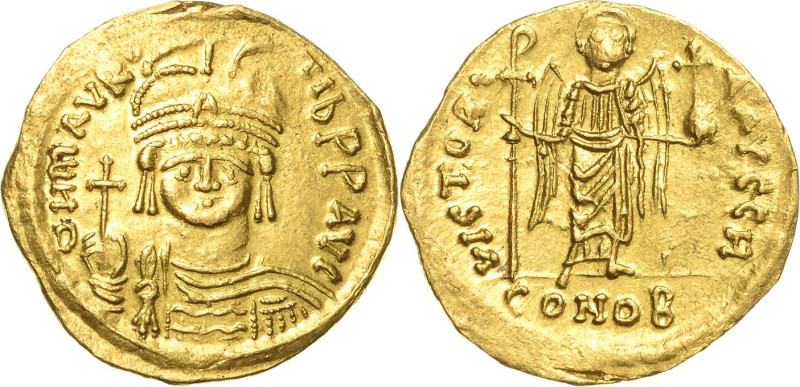 Mauricius Tiberius 582-602 Solidus 583/602, Constantinopel/Theoupolis Brustbild ...