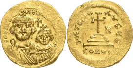 Heraclius mit Heraclius Constantinus 613-641 Solidus 613/616, Konstantinopel Beider Brustbilder von vorn, dd NN hERACLIVS ET hERA CONST PP AVG / Stufe...