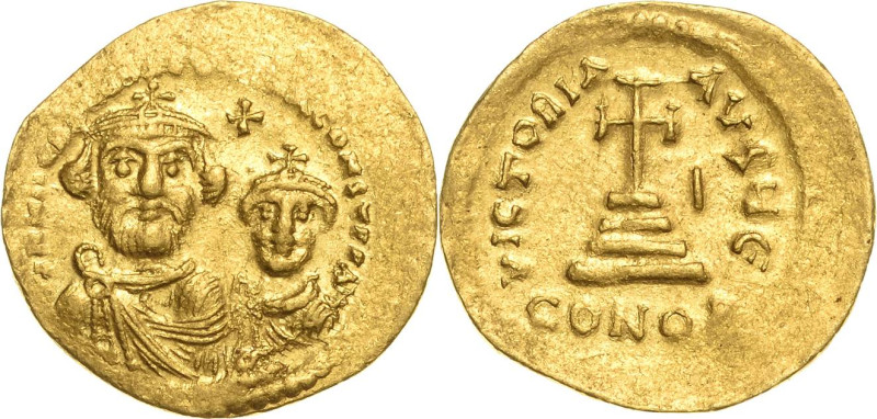 Heraclius mit Heraclius Constantinus 613-641 Solidus 616/625, Constantinopel Bei...