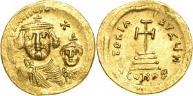 Heraclius mit Heraclius Constantinus 613-641 Solidus 616/625, Constantinopel Beider Brustbilder von vorn, ddNN hERACLIYS ET hERA CONST PP AV / Stufenk...
