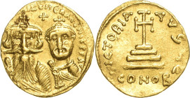 Heraclius mit Heraclius Constantinus 613-641 Solidus 629/632, Constantinopel Beider Brustbilder von vorn, Heraclius mit Langbart und sein Sohn Heracli...