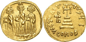 Heraclius, Heraclius Constantinus und Heraclonas 632-641 Solidus 639/641 Constantinopel Heraclius in der Mitte, rechts Heraclius Constantinus und link...