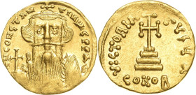 Constans II. 641-668 Solidus 651/654 Constantinopel Brustbild mit Krone frontal, Kreuzglobus haltend, DN CONSTANTINVS PP AVG / Stufenkreuz, VICTORIA A...
