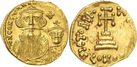 Constans II. und Constantinus IV. 641-668 Solidus 654/659, Constantinopel Brustbilder von Constans II. und Constantius IV. von vorn, beide mit Krone, ...