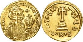 Constans II. und Constantinus IV. 641-668 Solidus 654/659, Constantinopel Brustbilder von Constans II. und Constantius IV. mit Krone von vorn, darüber...