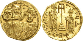 Constans II. und Constantinus IV. 641-668 Solidus 662/667, Constantinopel Brustbilder von Constans II. und Constantius IV. mit Krone von vorn, darüber...