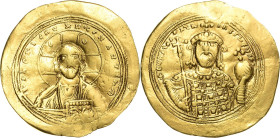 Constantinos IX. Monomachos 1042-1055 Histamenon 1042/1055, Constantinopel Brustbild Christi von vorn, IhS XIS REX RECNANThM / Brustbild des Kaisers m...