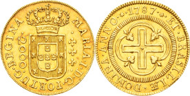 Brasilien
Maria I. 1777-1816 2000 Reis 1787. Auflagenhöhe: 1500 Exemplare KM 224 Prober O-887 Friedberg 90 GOLD. 4.00 g. Seltenes und attraktives Exe...