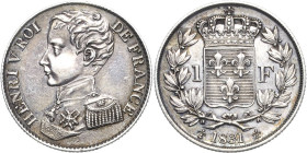 Frankreich
Henri V., Herzog von Bordeaux, Pretendent 1820-1883 1 Franc 1831. Gadoury 451 Mazard 911 (R2) Selten. Min. Randfehler, Vorzüglich