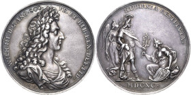 Großbritannien
William und Mary 1688-1694 Silbermedaille 1690 (G. Hautsch) Auf die Amnestie in Irland. Brustbild mit Lorbeerkranz nach rechts / Wilhe...