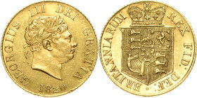 Großbritannien
George III. 1760-1820 1/2 Guinea 1820, London Spink 3737 Friedberg 367 GOLD. 4.03 g. Zwei Prüfspuren am Rand, fast Stempelglanz