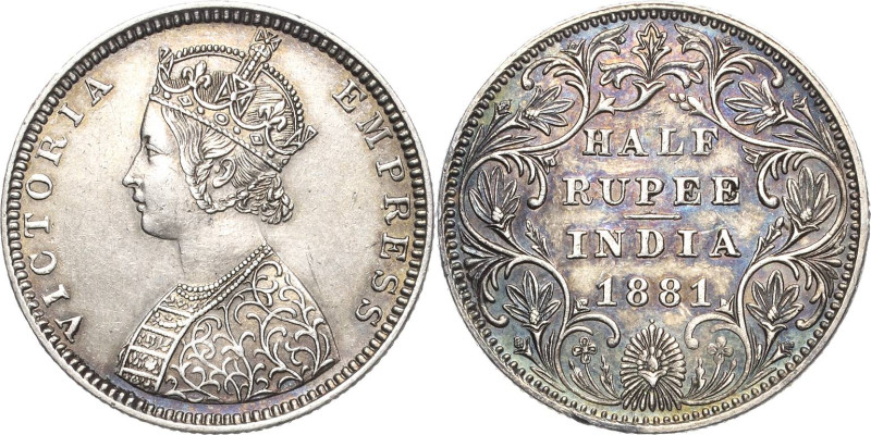 Großbritannien-Britisch Indien
Victoria 1837-1901 1/2 Rupie 1881, Bombay KM 491...