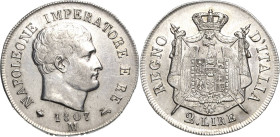 Italien-Königreich
Napoleon 1805-1814 2 Lire 1807, M-Mailand Montenegro 233 Pagani 33 Prachtexemplar. Vorzüglich-Prägefrisch