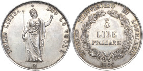 Italien-Lombardei
Provisorische Regierung 1848 5 Lire 1848, M-Mailand Geprägt während des Aufstandes in Mailand Jaeger 277 Davenport 206 Pagani 213 M...