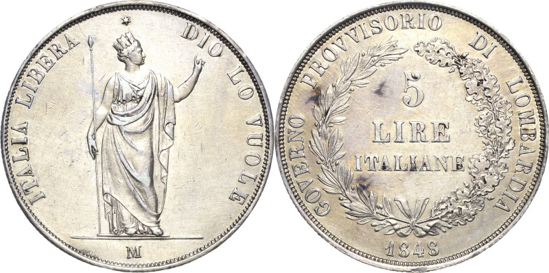 Italien-Lombardei
Provisorische Regierung 1848 5 Lire 1848, M-Mailand Geprägt w...