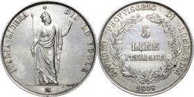 Italien-Lombardei
Provisorische Regierung 1848 5 Lire 1848, M-Mailand Geprägt während des Aufstandes in Mailand Jaeger 277 Davenport 206 Pagani 213 M...