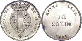 Italien-Toskana
Ferdinand III. Joseph von Habsburg-Lothringen 1814-1824 1/2 Lira da 10 Soldi 1821, S-Florenz Montenegro 293 (R) Montagano 439/1 Pagan...