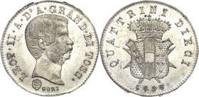 Italien-Toskana
Leopold II. 1824-1859 10 Quattrini 1858, Florenz Montenegro 374 Montagano 461 Pagani 167 CNI 9 Prachtexemplar. Stempelglanz