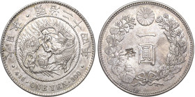 Japan
Mutsuhito (Meiji) 1867-1912 1 Yen 1887 (=Jahr 20), Osaka Mit chinesischem chopmark KM Y A 25.3 Davenport 274 JNDA 1-10 A Vorzüglich