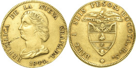 Kolumbien
Republik Neugranada 1830-1858 16 Pesos 1844, RS-Bogota KM 94.1 Friedberg 74 GOLD. 26.55 g. Min. Feilspuren am Rand, Avers Schrötlingsfehler...