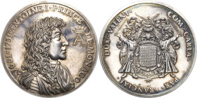 Monaco
Prinz Antoine 1661-1731 Silbermedaille o.J. Herrschersuitenmedaille. Brustbild nach rechts / Wappen. Mit Rv-Punze: 925. 50,5 mm, 48,36 g K. Kr...