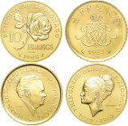 Monaco
Rainier III. 1949-2005 2 Francs und 10 Francs 1982 Auf den Tod von Grace Kelly. 920er GOLD. 34,95 g. Probe. Im Etui mit Zertifikat Friedberg 3...