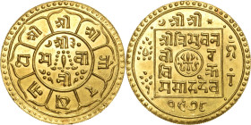 Nepal
 Mohar 1921 (=1978 VS) KM 702 Friedberg 27 GOLD. 5.50 g. Stempelglanz