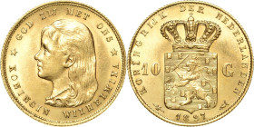 Niederlande-Königreich
Wilhelmina I. 1890-1948 10 Gulden 1897, Utrecht Schulman 742 Friedberg 347 Schlumberger 164 GOLD. 6.72 g. Fast Stempelglanz