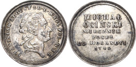 Polen
Stanislaus II August Poniatowski 1764-1795 Versilberte Bronzemedaille 1789. Parlamentssuite-Michal Oginski. Kopf nach rechts / 6 Zeilen Schrift...