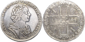 Russland
Peter I. der Große 1689-1725 Rubel 1724, Moskau/Roter Münzhof Bitkin 925 var. Davenport 1660 Revers kl. Schrötlingsfehler, sehr schön