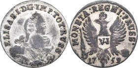 Russland
Elisabeth I. 1741-1761 6 Gröscher 1759, Königsberg Geprägt für Ostpreußen unter russischer Besatzung Bitkin 703 Kluge K 28.1 Olding 454 a v....