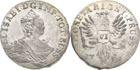 Russland
Elisabeth I. 1741-1761 6 Gröscher 1761, Königsberg Geprägt für Ostpreußen unter russischer Besatzung Bitkin 742 Kluge K 28.3 Olding 454 a v....