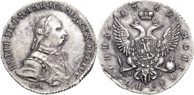 Russland
Peter III. 1762 Poltina (1/2 Rubel) 1762, SPB/IK-St. Petersburg Bitkin 13 (R) Sehr selten. Fast vorzüglich/vorzüglich