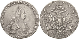 Russland
Katharina II. 1762-1796 Rubel 1775, MMD/SA-Moskau/Roter Münzhof Bekröntes Brustbild mit umgelegtem Mantel nach rechts / Bekrönter Doppeladle...