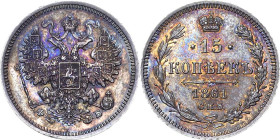 Russland
Alexander II. 1855-1881 15 Kopeken 1861, SPB/FB-St. Petersburg Bitkin 184 Prachtvolles Exemplar mit feiner Patina. Fast Stempelglanz