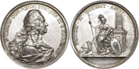 Schweden
Friedrich I. 1720-1751 Silbermedaille 1728 (J.C. Helding) Preismedaille der Künste. Brustbild Graf Nicodemus Tessin, der Jüngere, mit umgele...