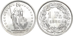 Schweiz-Eidgenossenschaft
 Franken 1886, B-Bern HMZ 2-1204 e Divo 100 Prachtexemplar. Stempelglanz