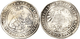 Habsburg
Ferdinand I. 1521-1564 Guldentaler (60 Kreuzer) 1562, Hall Voglhuber 57 Davenport 33 M./T. 140 Markl 1727 Leicht korrodiert, sehr schön