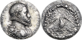 Habsburg
Rudolf II. 1576-1612 Silbergussmedaille o.J. (später Guss) (unsigniert) Auf seine Krönung zum Deutschen Kaiser. Brustbild nach rechts, RUDOL...