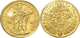 Habsburg
Karl VI. 1711-1740 Dukat 1738, KB-Kremnitz Herinek 165 Huszar 1586 Friedberg 171 GOLD. 3.45 g. Selten in dieser Erhaltung. Vorzüglich/vorzüg...