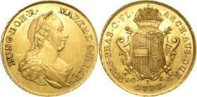 Habsburg
Maria Theresia 1740-1780 2 Souverains d'or 1773, IC-SK-Wien Für die Niederlande Eypeltauer 448 Herinek 328 Delmonte - Friedberg 420 GOLD. 11...