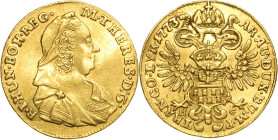 Habsburg
Maria Theresia 1740-1780 Dukat 1773, HG-Karlsburg Für Siebenbürgen Herinek 225 Huszar 961 Friedberg 544 Resch 186 GOLD. 3.47 g. Sehr selten....