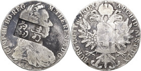 Habsburg
Maria Theresia 1740-1780 Taler 1780 (posthume Prägung). Mit Av-Gegenstempel aus Kiautschou (qing dao). Rückseite Überprägung Hafner - Slg. J...