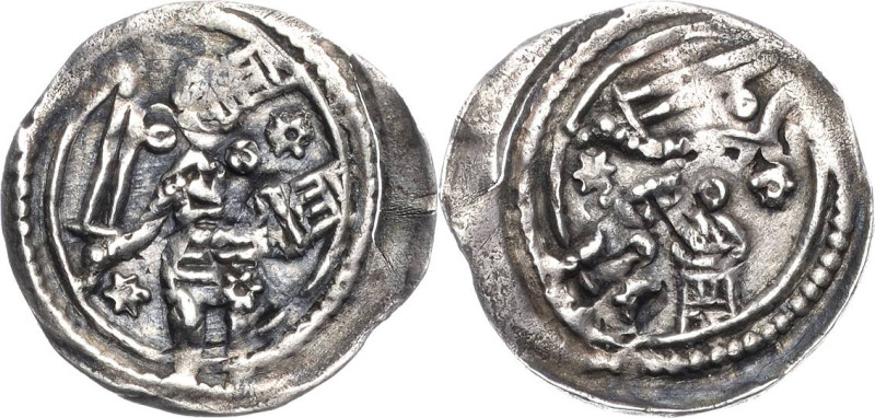 Brandenburg, Markgrafschaft
Albrecht II. 1205-1220 Denar. Stehender Markgraf hä...